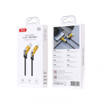 Data- og opladningskabel USB-A / USB-C - Lightning / USB-C XO Design NB283, 60W, 1m, Grå