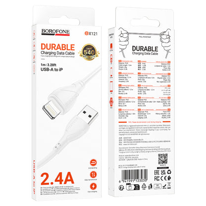 Data- og opladningskabel USB-A - Lightning Borofone BX121 Energy, 18W, 1m, Hvid
