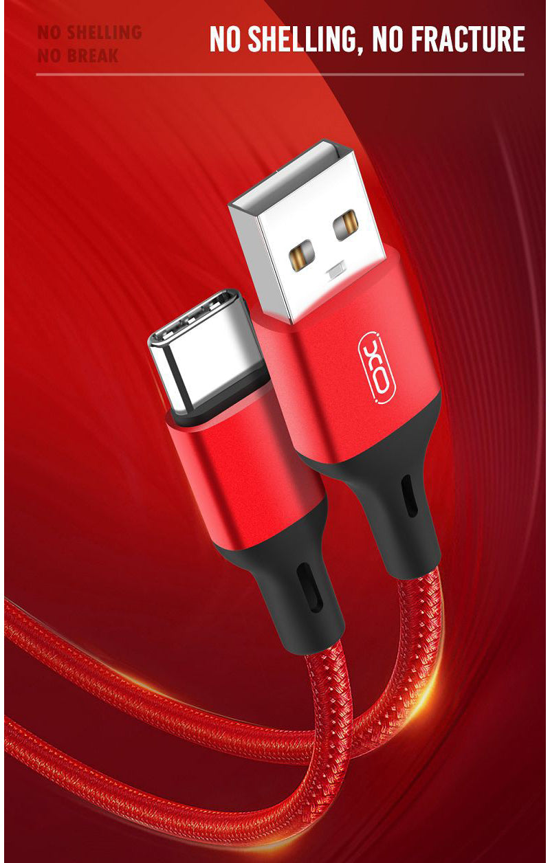 Data- og opladningskabel USB-A - USB-C XO Design NB143, 18W, 2m, Rød