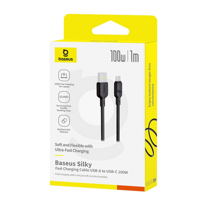 Data- og opladningskabel USB-A - USB-C Baseus Silky, 100W, 1m, Sort P10377703113-00