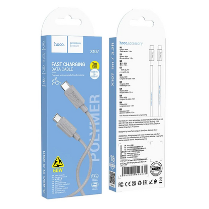Data- og opladningskabel USB-C - USB-C HOCO X107, 60W, 1m, Grå