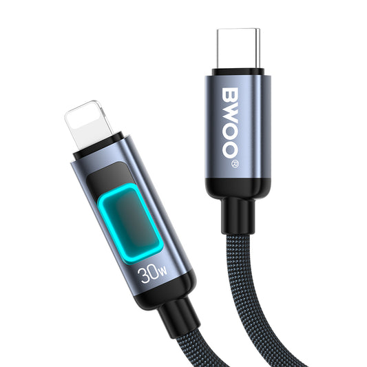 USB-C til Lightning Data- og Opladningskabel BWOO X324CL Display, 30W, 1m, Sort