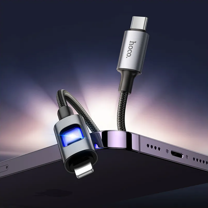 USB-C til Lightning Data- og Opladningskabel HOCO U144 Led, 27W, 1,2m, Sort