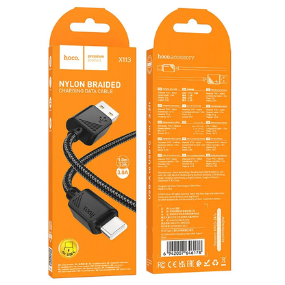 USB-A til USB-C data- og opladningskabel HOCO X113, 18W, 1m, sort