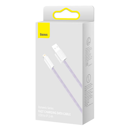 USB-A til Lightning data- og opladningskabel Baseus Dynamic Series, 18W, 2m, Lilla CALD000505