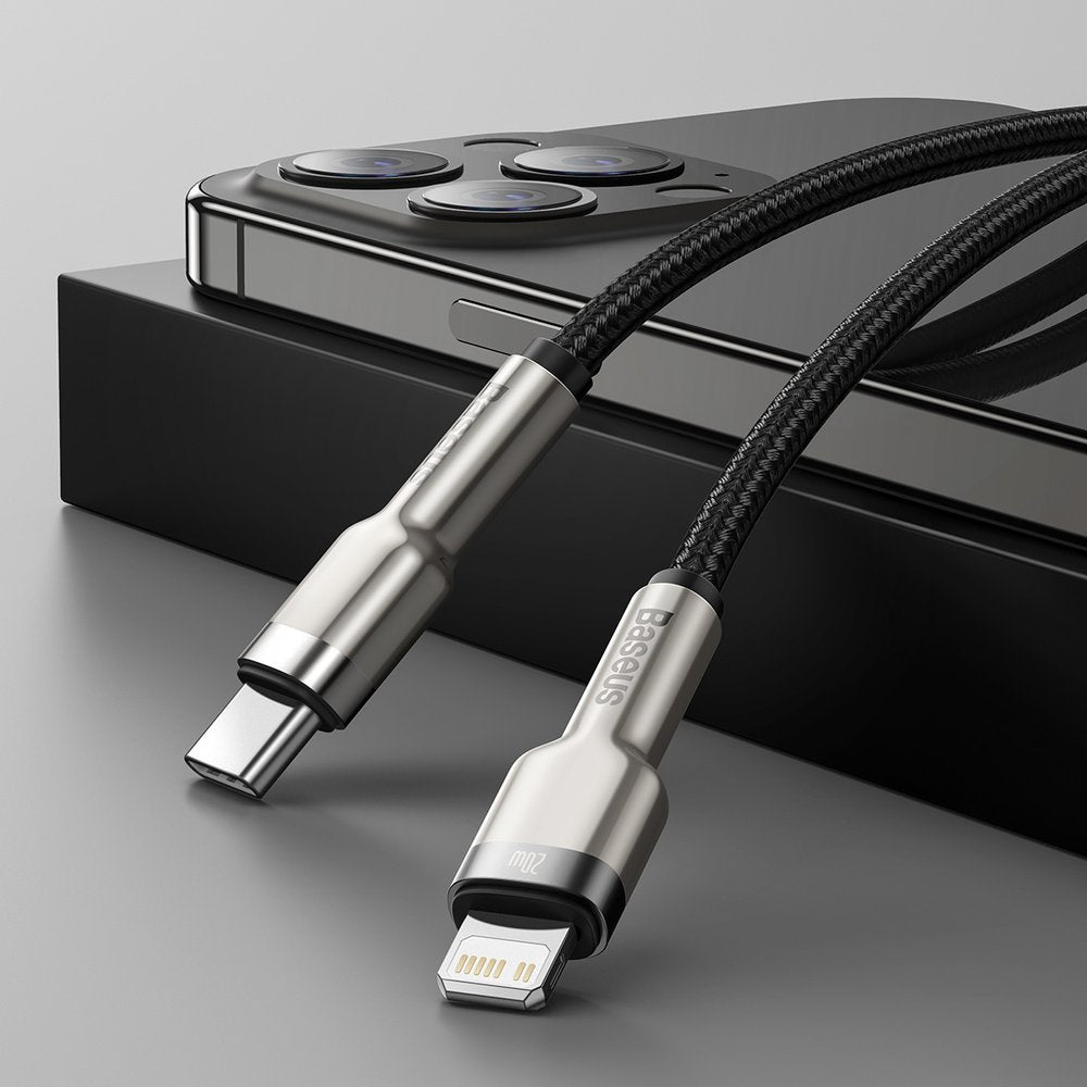 USB-C to Lightning Baseus Cafule Metal Series Cable, 20W, 2m, Black CATLJK-B01