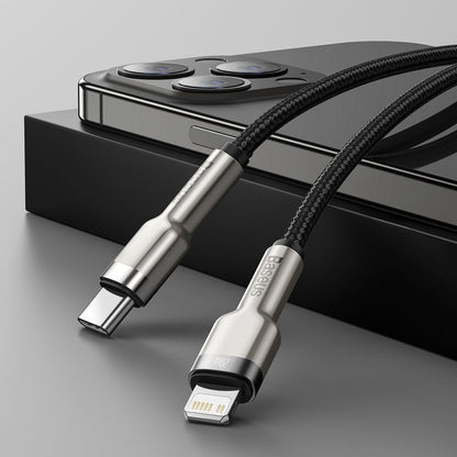USB-C to Lightning Baseus Cafule Metal Series Cable, 20W, 2m, Black CATLJK-B01