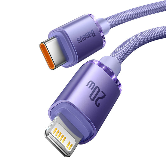 USB-C - Lightning Baseus Crystal Shine Series data- og opladningskabel, 20W, 2m, Lilla CAJY000305