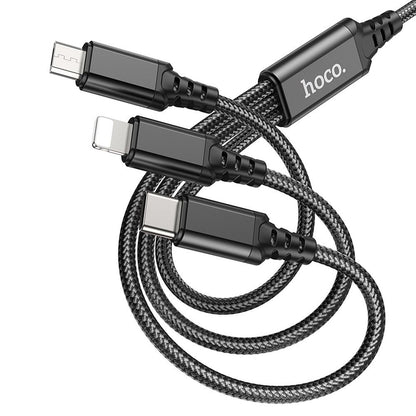 USB-A - Lightning / microUSB / USB-C Opladerkabel HOCO X76 3in1, 18W, 1m, Sort