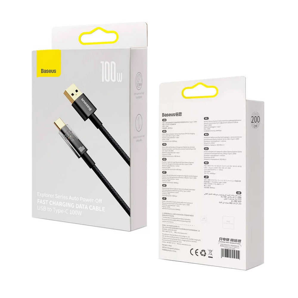 Data- og opladningskabel USB-A - USB-C Baseus Explorer, 100W, 2m, Sort CATS000301