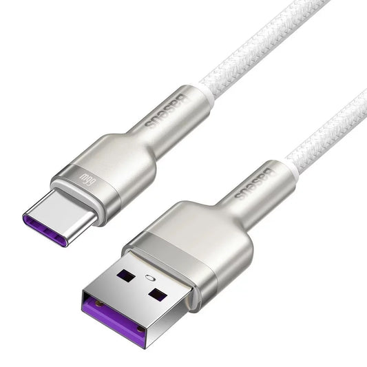 Data- og opladningskabel USB-A - USB-C Baseus Cafule Metal Series, 66W, 2m, Hvid CAKF000202