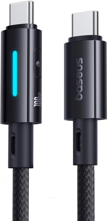 USB-C - USB-C Baseus Lit Button Control data- og opladningskabel, 100W, 1m, Sort P10379000121-00