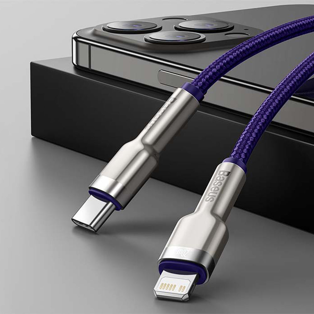 Data- og opladningskabel USB-C - Lightning Baseus Cafule Metal Series, 20W, 1m, Lilla CATLJK-A05