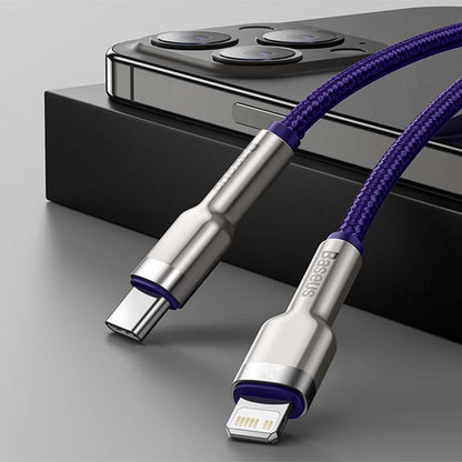 Data- og opladningskabel USB-C - Lightning Baseus Cafule Metal Series, 20W, 1m, Lilla CATLJK-A05