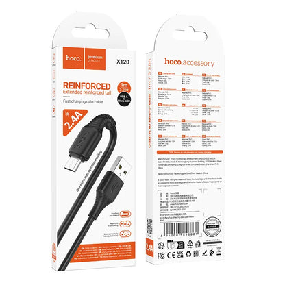 Data- og opladningskabel USB-A - microUSB HOCO X120, 18W, 1m, Sort