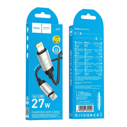 USB-C til Lightning data- og opladningskabel HOCO X117, 27W, 1m, sort