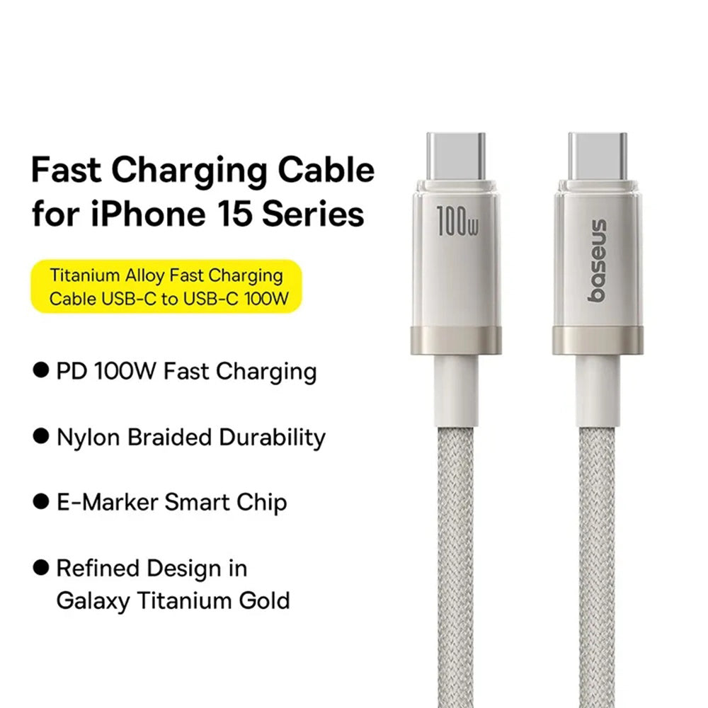 Data- og opladningskabel USB-C - USB-C Baseus Titanium, 100W, 1m, Sølv P10378100G21-00