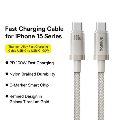 Data- og opladningskabel USB-C - USB-C Baseus Titanium, 100W, 1m, Sølv P10378100G21-00