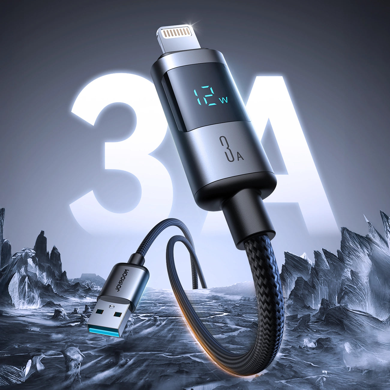 Data- og opladningskabel USB-A - Lightning Joyroom S-A16 Pro Prism Display, 12W, 1,2m, Sort