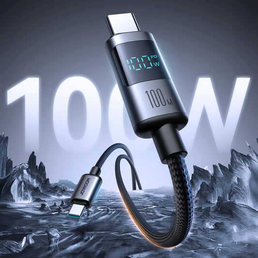 USB-C Data- og Opladningskabel - USB-C Joyroom S-A16 Pro Prism Display, 100W, 1,2m, Sort