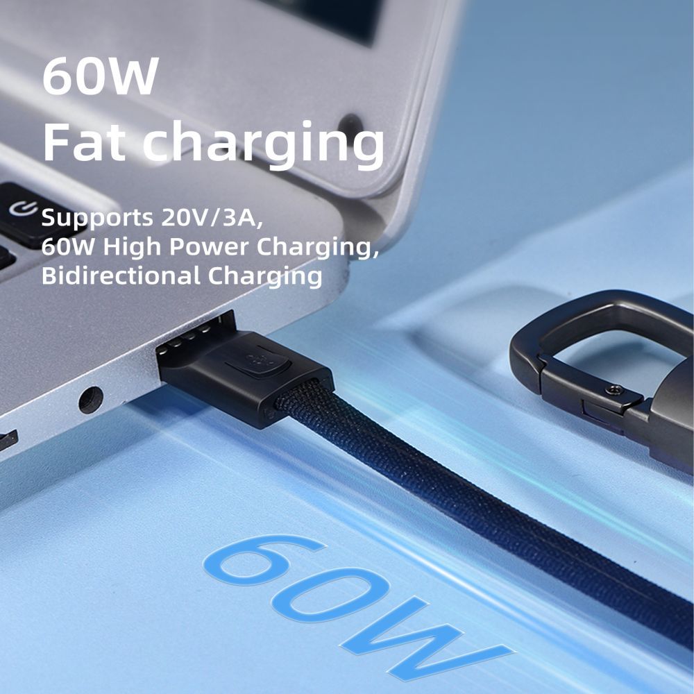 USB-C Data- og Opladningskabel - USB-C Tech-Protect Ultraboost DNA Nøglering, 60W, 0,17m, Grå