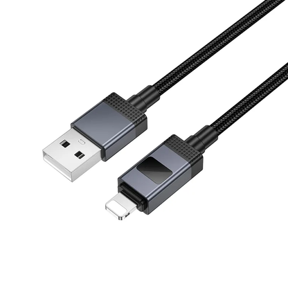 Data- og opladningskabel USB-A - Lightning HOCO X118 Display, 12W, 1m, Sort