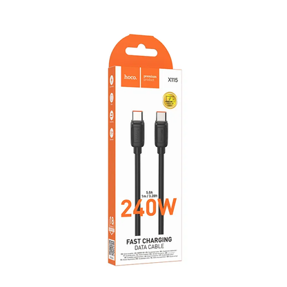 USB-C Data- og Opladningskabel - USB-C HOCO X115, 240W, 1m, Sort