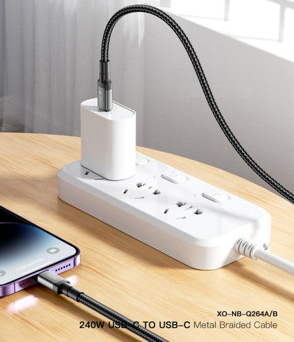 USB-C Data- og Opladningskabel - USB-C XO Design NB-Q264A, 240W, 1m, Sort