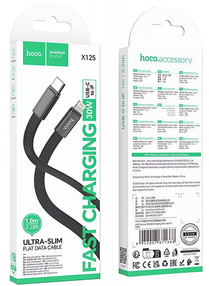 Data- og opladningskabel USB-C - Lightning HOCO X125, 30W, 1m, Sort