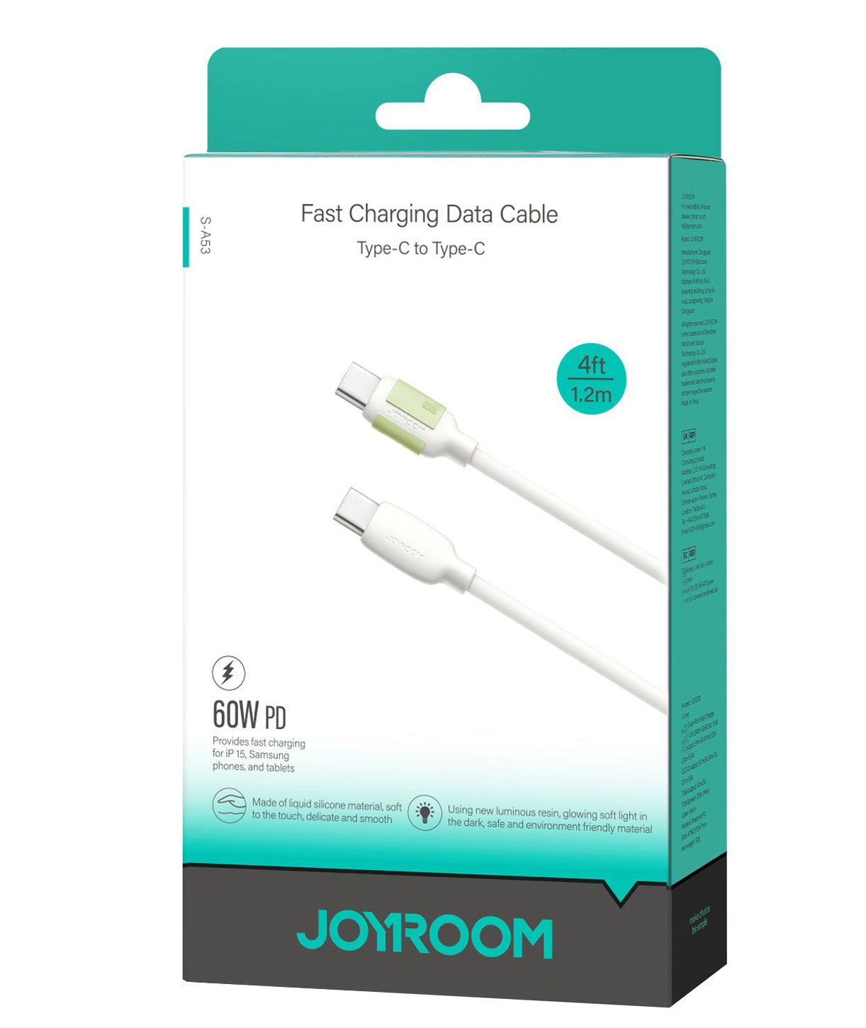 USB-C Data- og Opladningskabel - USB-C Joyroom S-A53, 60W, 1.2m, Beige