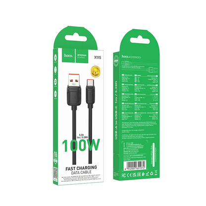USB-A til USB-C data- og opladningskabel HOCO X115, 100W, 1m, sort