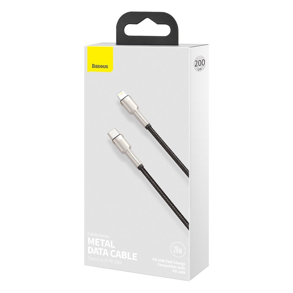 USB-C to Lightning Baseus Cafule Metal Series Cable, 20W, 2m, Black CATLJK-B01