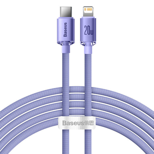 USB-C - Lightning Baseus Crystal Shine Series data- og opladningskabel, 20W, 2m, Lilla CAJY000305
