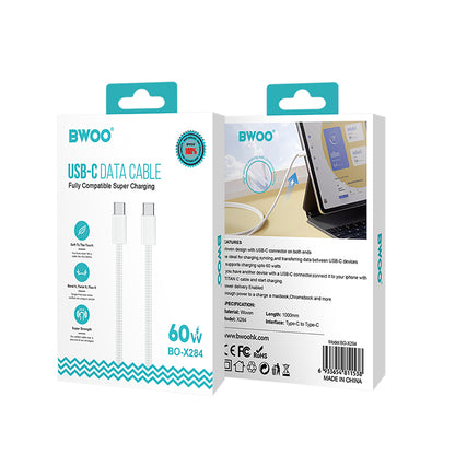USB-C Data and Charging Cable - USB-C BWOO BO-X284, 60W, 1m, White