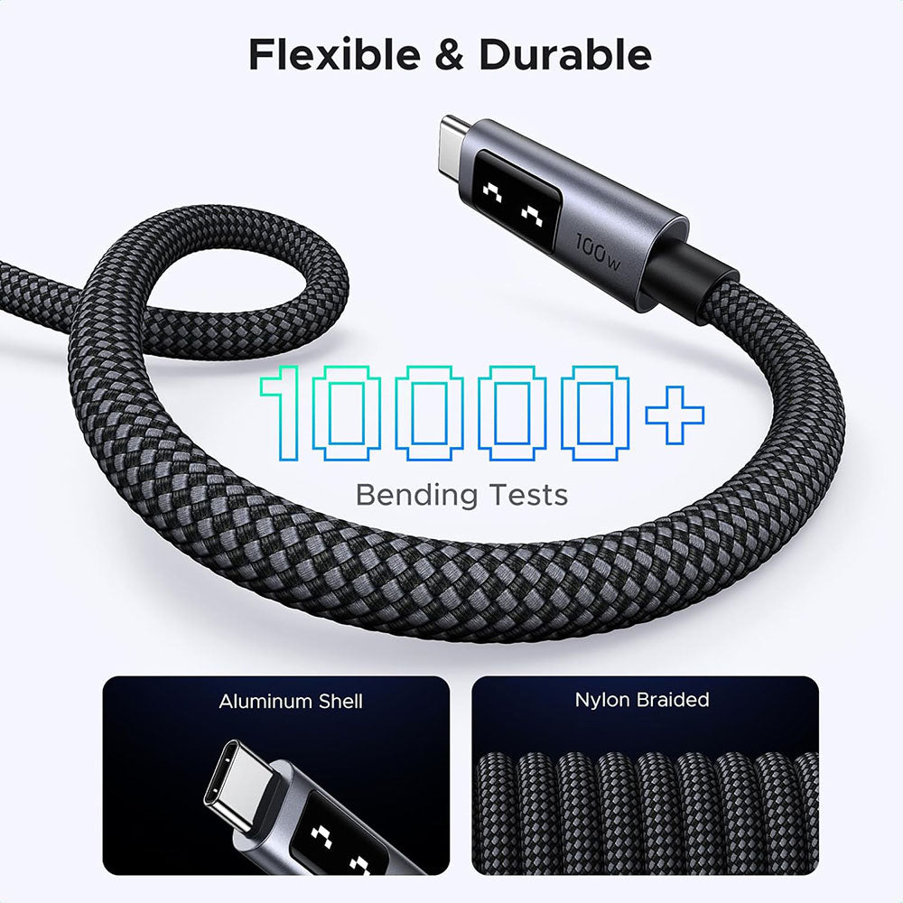 Data- og opladningskabel USB-C - USB-C UGREEN L509, 100W, 1m, Grå