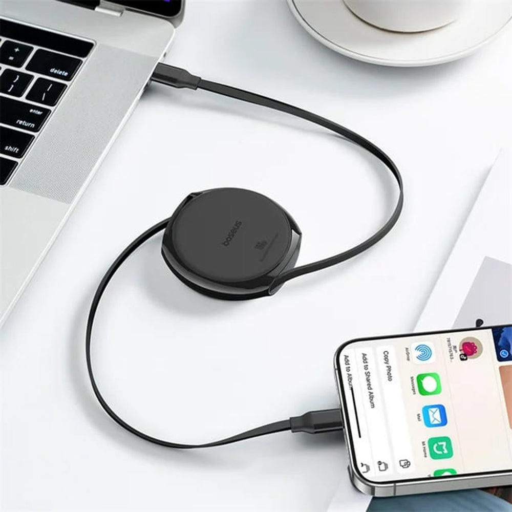 USB-C - USB-C Baseus Pathfinder Retractable data- og opladningskabel, 100W, 1m, Sort P10368400111-00