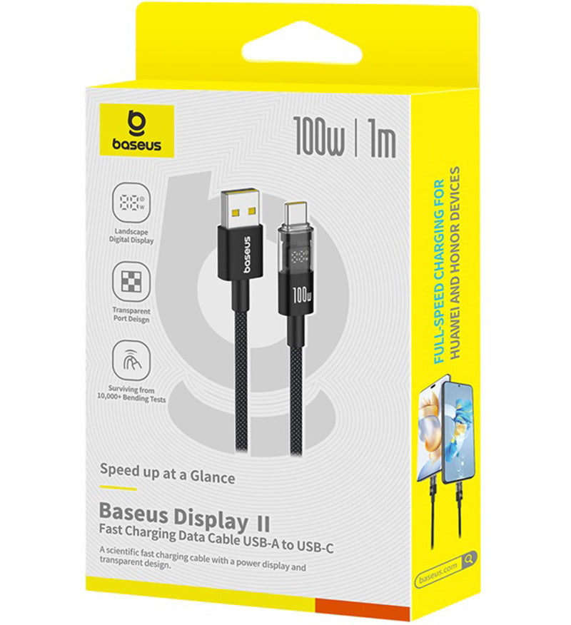 Data- og opladningskabel USB-A - USB-C Baseus Display 2, 100W, 1m, Sort P10382701121-00