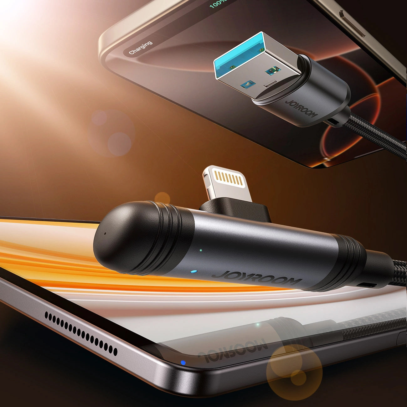 Data- og opladningskabel USB-A - USB-C Joyroom S-A56 EnjoyX Angled, 20W, 1,2 m, Sort