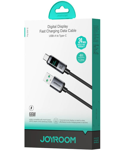 Data- og opladningskabel USB-A - USB-C Joyroom S-A16 Pro Prism Display, 66W, 1,2m, Sort