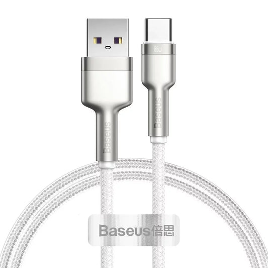 Data- og opladningskabel USB-A - USB-C Baseus Cafule Metal Series, 66W, 2m, Hvid CAKF000202