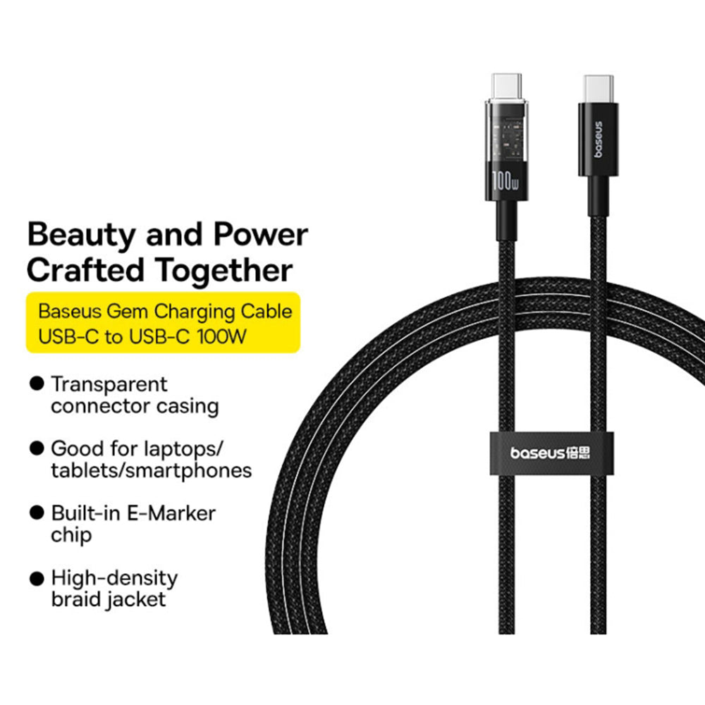 USB-C - USB-C Baseus Gem data- og opladningskabel, 100W, 1m, Sort P10373000111-00