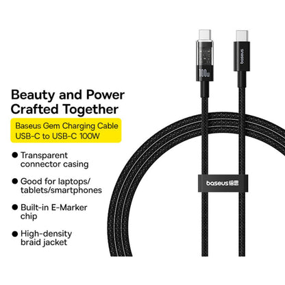 USB-C - USB-C Baseus Gem data- og opladningskabel, 100W, 1m, Sort P10373000111-00