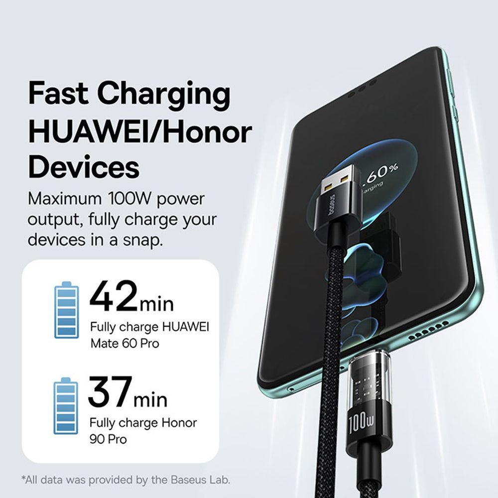 Data- og opladningskabel USB-A - USB-C Baseus Gem, 100W, 2m, Sort P10373002111-01