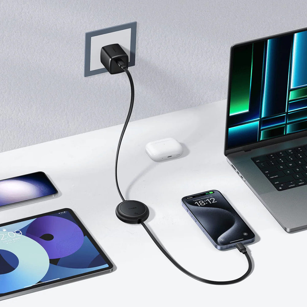 Data- og opladningskabel USB-C - USB-C Baseus Free2Pull Mini Retractable, 60W, 1m, Sort P10364500111-01