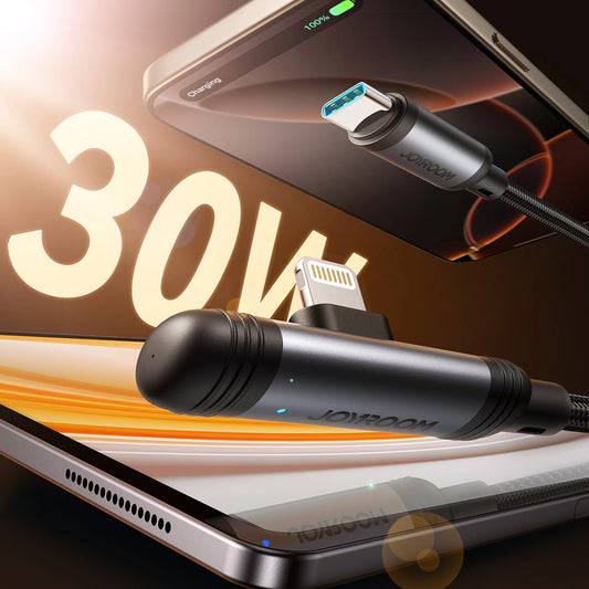 USB-C - Lightning Joyroom S-A56 EnjoyX Angled data- og opladerkabel, 30W, 1.2m, Sort