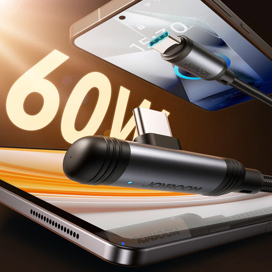 USB-C Data- og Opladningskabel - USB-C Joyroom S-A56 EnjoyX Angled, 60W, 1.2m, Sort