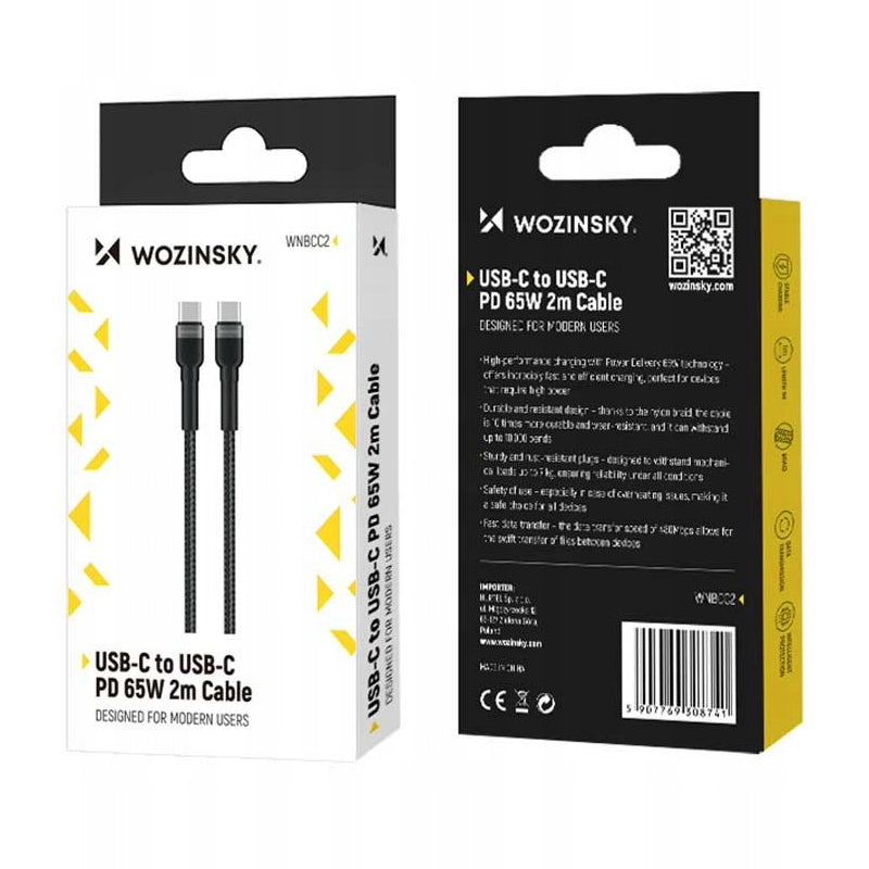 USB-C Data- og Opladningskabel - USB-C WZK WNBCC2, 65W, 2m, Sort