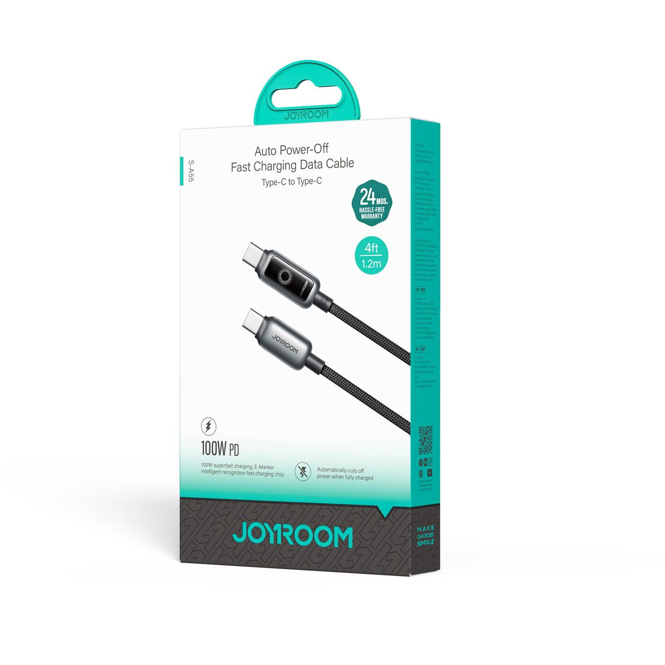 USB-C data- og opladningskabel - USB-C Joyroom S-A55 StarFlight Display, 100W, 1.2m, Sort