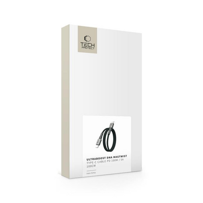 USB-C data- og opladningskabel - USB-C Tech-Protect Ultraboost DNA MagTwist, 100W, 1m, Grå