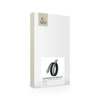Data- og opladningskabel USB-C - USB-C Tech-Protect Ultraboost DNA MagTwist, 100W, 2m, Grå